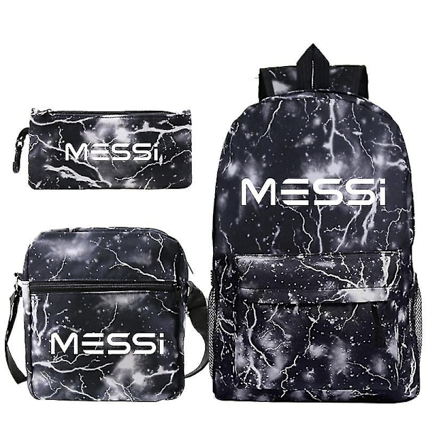 Lel Messi -reppu ympäri Lel Messi -oppilaskassi olkalaukku kynäkotelosetti kolme. Blue pattern 3