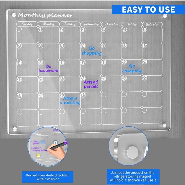 Akryl Magnetisk Kalender Planlegging Board Skolekontor Kjøleskap Tidsplan-WELLNGS null - B