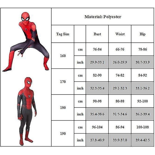 Spider-man: Far From Home Cosplay-asu Unisex Spiderman-hyppypuku Aikuisille Halloween-juhliin Cosplay-asut Zentai-puku-WELLNGS 160