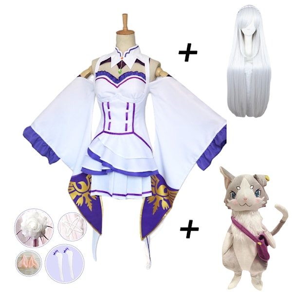 Anime Emilia cosplay Rezero kostymdocka Re Zero Emilia Cosplay kostym kappa docka peruk dam Halloween kostym dam XS-WELLNGS XS Costume Wig Doll