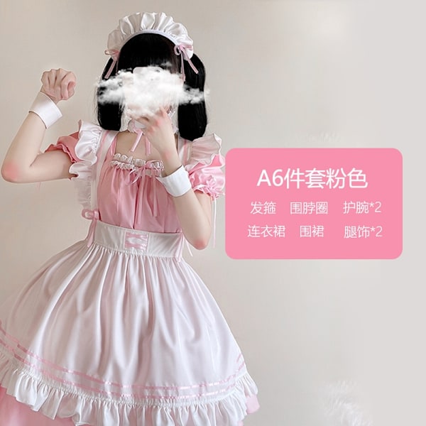 Mub- Coldker Sød Maid Cosplay Kostume Lolita Kjole Korte Ærmer Farve Blokeret Servitrice Forklæde Outfit Halloween Outfit Til Piger Hvid-WELLNGS White XL