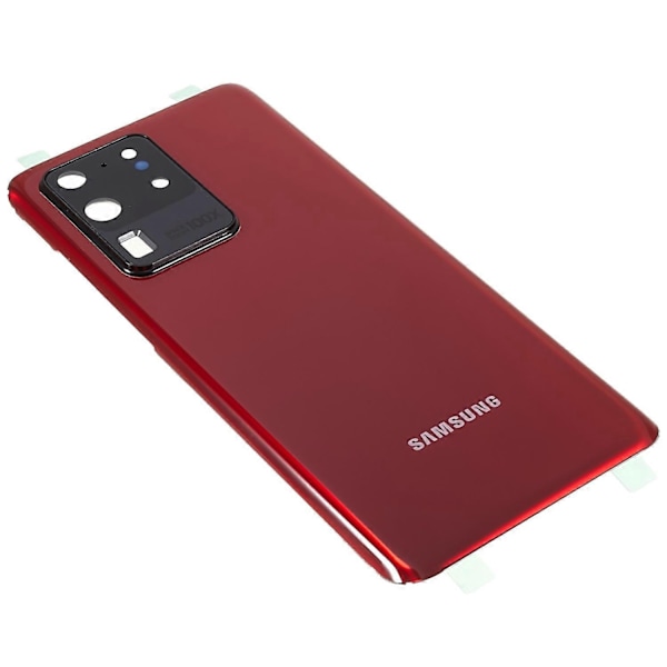 Kompatibel med Samsung Galaxy S20 Ultra 4G/5G G988 Batteri Cover med Klæbestrimmel + Kameralinse Dæksel - Rød - WELLNGS Red