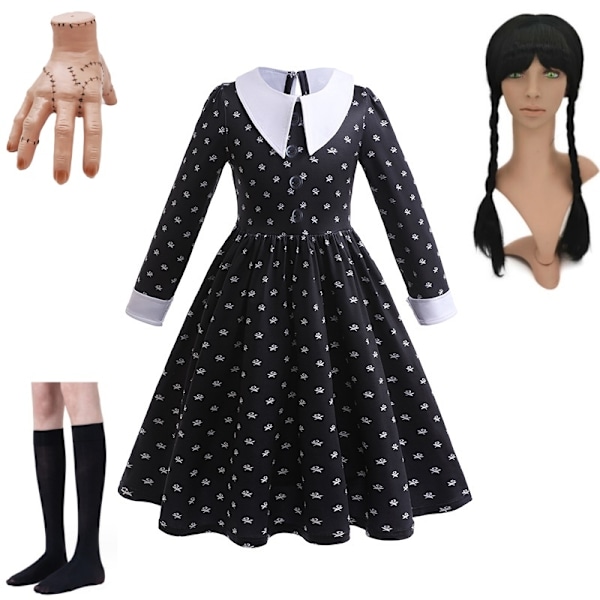 Wednesday Addams Piger 3-12 År Gammel Gotisk Stil Wednesday Rollespil Kostume Børn Halloween Festkjole 160c-WELLNGS 160cm Addams A2