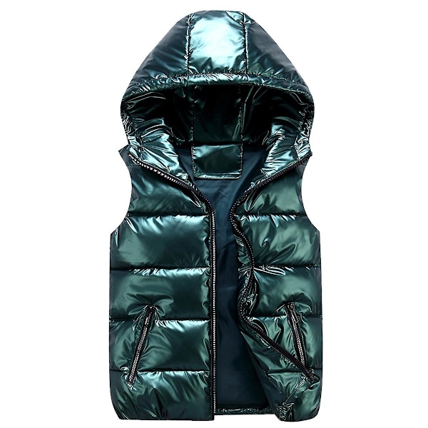 Sliktaa Unisex Blank Glansig Vattentät Ärmlös Jacka Lättvikts Puffer Väst-WELLNGS Green XL