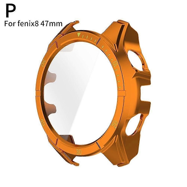 PC Beskyttelsesetui + Herdet Glass for Garmin Fenix 8 51mm 47mm-WELLNGS Orange green 47mm