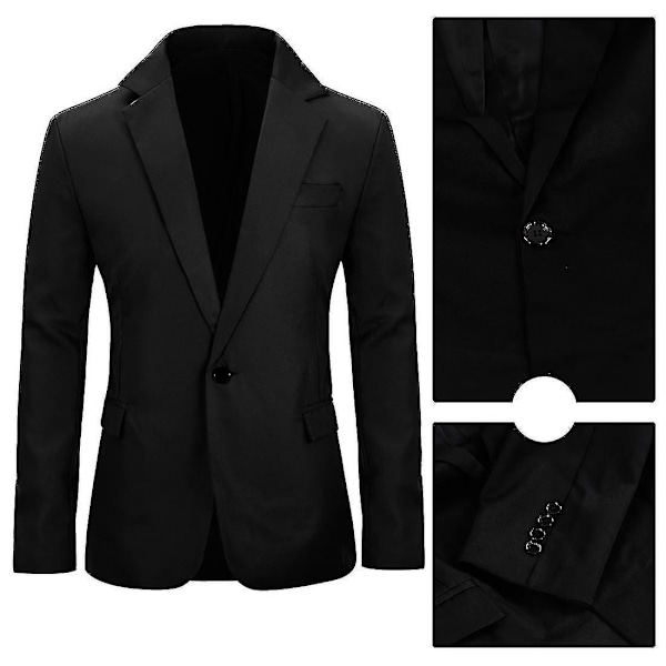 Miesten Slim Fit -puku, Business Casual Blazer - WELLNGS Black L