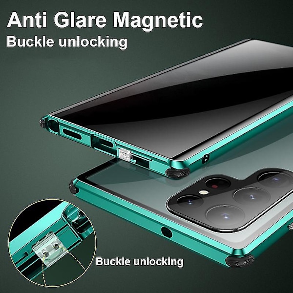 Anti Peeping Privacy Case Kompatibel med Samsung Galaxy S22 Ultra/s22, Dobbeltsidet Hærdet Glas Magnetisk Cover-WELLNGS Green For Galaxy S22 Ultra