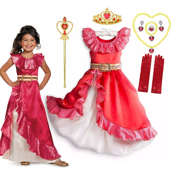 Disney Tegneserie Elena fra Avalor Cosplay Kostyme Jente Bursdagsfestgave Prinsesse Elena Kjole Barn Halloween Forkledning Kjole Sett C-WELLNGS dress set C 11-12T