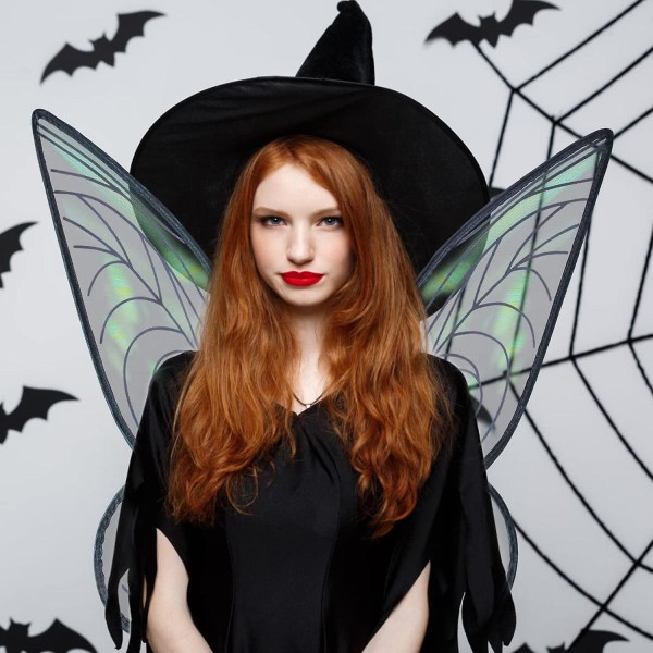 Nye gode tilbud! Jenter Butterfly Fairy Costume Englevinger Barn Cosplay Dress Up Glitter Transparente vinger-WELLNGS