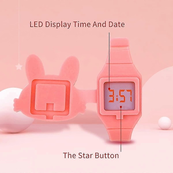 Barnklocka, flickklocka Digital Söt Form LED Mode Silikonarmband Clamshell Design Armbandsur Flicka-WELLNGS Watermelon red