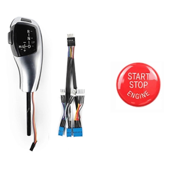 Bil LED Automatisk Gearskifteknop med Motorstartknap Dæksel Kompatibel med 3 5 Serie E46 E60 E61 LHD-WELLNGS