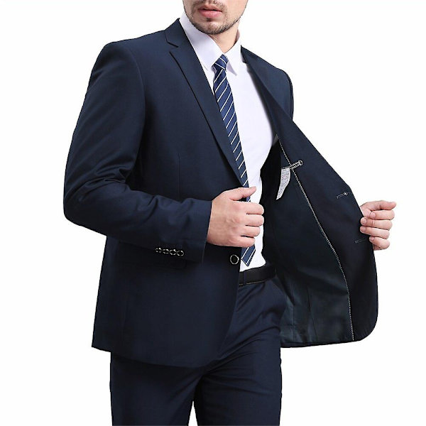 Allthemen Herre Business Blazer Solid Slim Fit Jakke-WELLNGS Navy Blue M