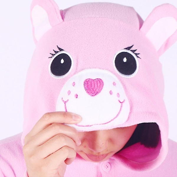 Aikuisten karhu Onesie-pyjamat Cosplay-eläinten kotiasu yöasu haalaripuku naisille ja miehille - WELLNGS Pink L