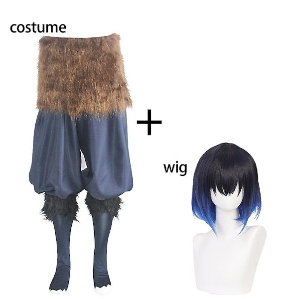 Inosuke Cosplay Demon Slayer Kimetsu No Yaiba Cosplay-asu Anime-asu Yksipuolinen Peruukki Mask Halloween-asu Aikuinen-WELLNGS costume wiig L