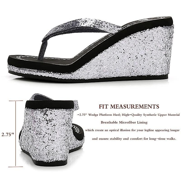 Kilekile Wedges Platform Flip Flops med åpen tå, høyhælte flipflops med sklisikker, myk rhinestones glitter Gem-WELLNGS Dark pink US 5