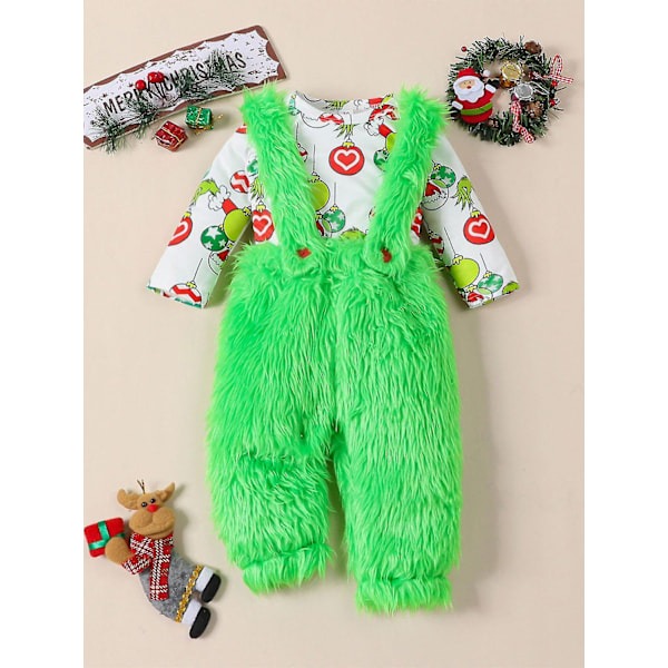 Babyen som stjal julen antrekk Baby Boys Girls Xmas Green Furry Monster Costume Clothes Set-WELLNGS Style 1 12-18 Months