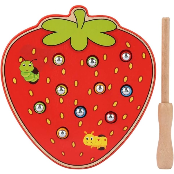 (Strawberry) 1st Baby Catch Game Magnetisk Bord Frugt Shape Trap Spil Puslespil Lærespil Interaktivt brætspil Legetøj Fødselsdags Julegave-WELLNGS