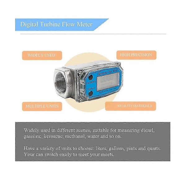 1Inch Digital Turbin Flow Meter, LCD Display Fuel Water Flow Meter, Flowmeter for Gasoline Water-WELLNGS