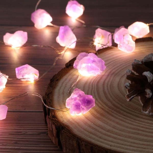 Ametist Kristall Dekorativa Ljus Söta Fairy String Lights 3Meter 30 Naturstenar med Fjärrkontroll-WELLNGS