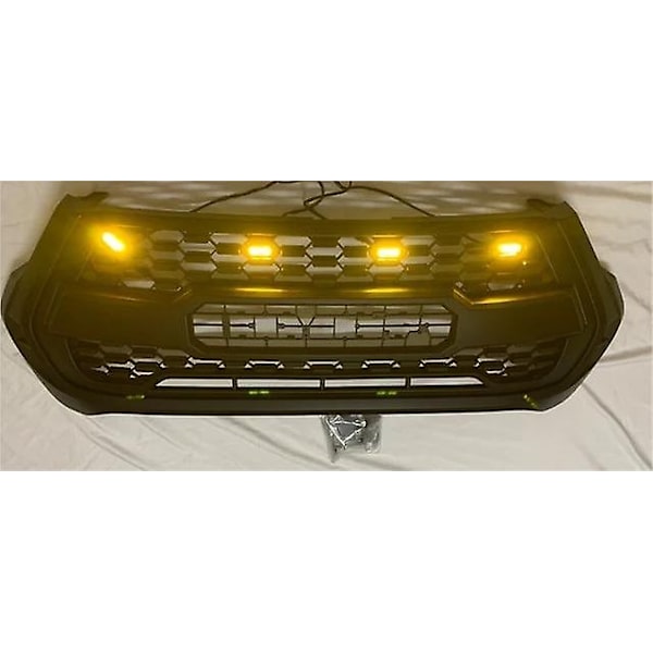 Muokattu LED-etumaski Toyota Hilux Revo 2021 2022 - Etupuskurin maskiverkko Racing-säleiköt Auton yläritilä jäähdyttimen säleikkö - WELLNGS 0 Grill Amber LED