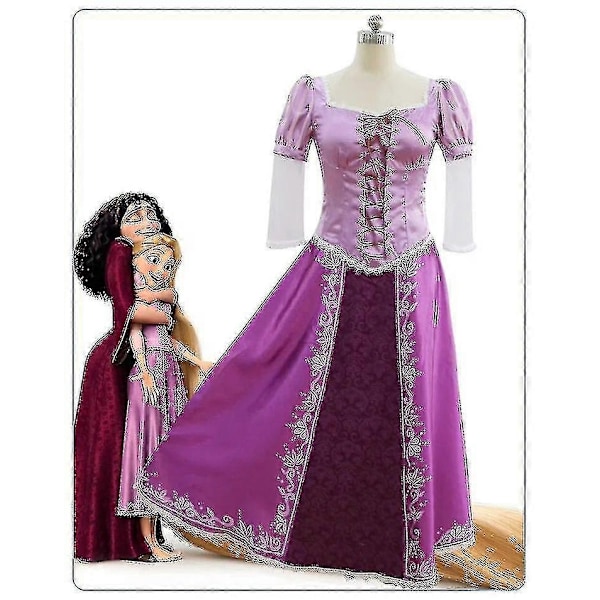 Voksne Piger Rapunzel Karneval Halloween Fest Maskerade Cosplay Kostume Filtret Rapunzel Kostume Kvinder Lilla-WELLNGS only dress M