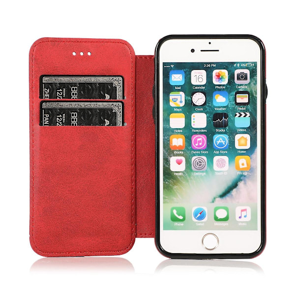 Kompatibel med Iphone 8 Plus Wallet Case med kortholder, støttefod, ultratynd Flip Pu Læder Stødsikkert Cover Kvinder Pink-WELLNGS red
