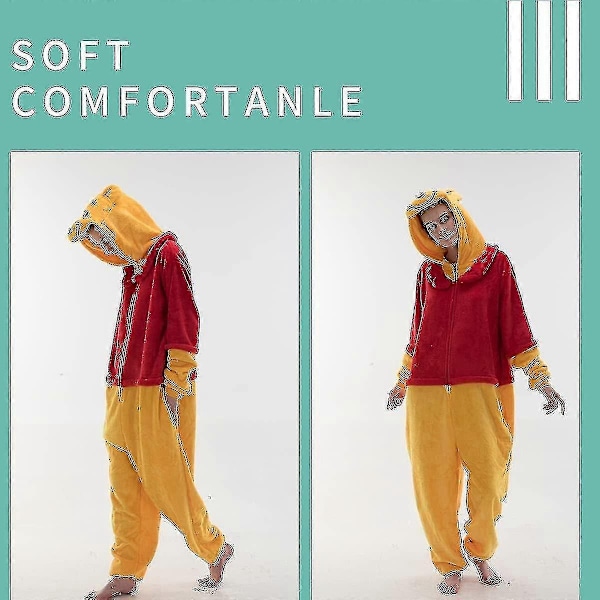 Fitted voksen én-delt pyjamas til mænd og kvinder, flanel rollespil dyre én-delt Halloween kostumer - WELLNGS Pooh S
