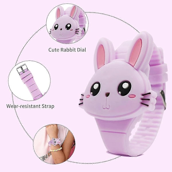 Barneklokke, jenteklokke digital søt form LED mote silikonrem Clamshell design armbåndsur jente-WELLNGS Purple