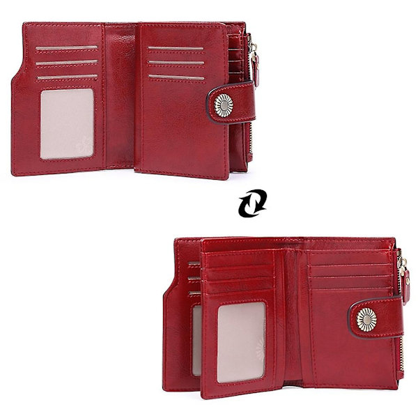 SENDEFN 5206 RFID-blockerande plånbok i läder med flera kortfack för kvinnor - WELLNGS Wine red