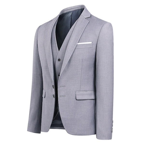 Allthemen Herre Business Blazer Solid Slim Fit Jakke-WELLNGS Grey 2XL