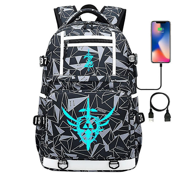 Zelda-länk Tryckt Ryggsäck för Tonåringar, Studenter, Män och Kvinnor - Skolväska, Bokväska och Laptop Resväskor med Usb Laddningsport -WELLNGS 2