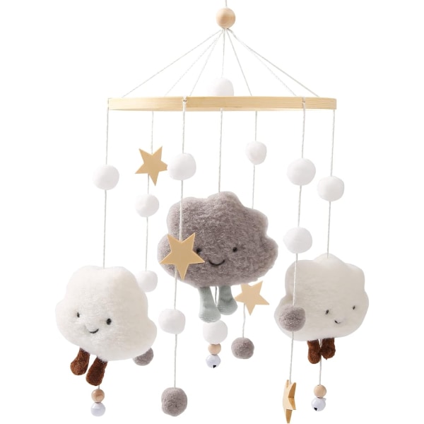 Baby huopapalloilla Pilviä Tähtiä Baby puinen Kännykkä Baby sängyn kellariipus pinnasängyn päälle Pinnasänky Mobile-WELLNGS