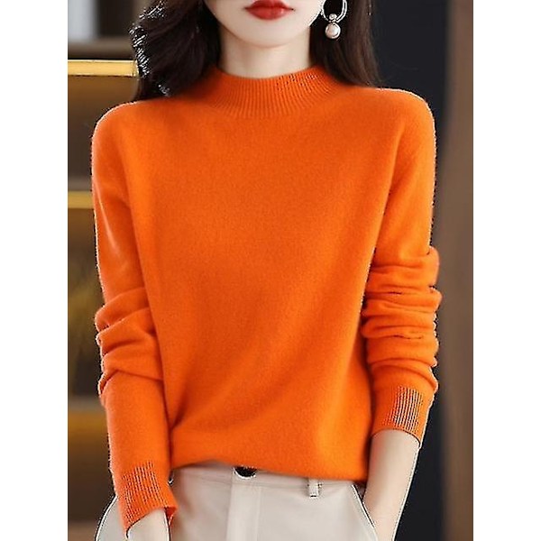 100% uld kashmir sweater kvinder strikket sweater turtleneck langærmet pullover efterår vinter tøj varm jumper toppe-WELLNGS Orange China S