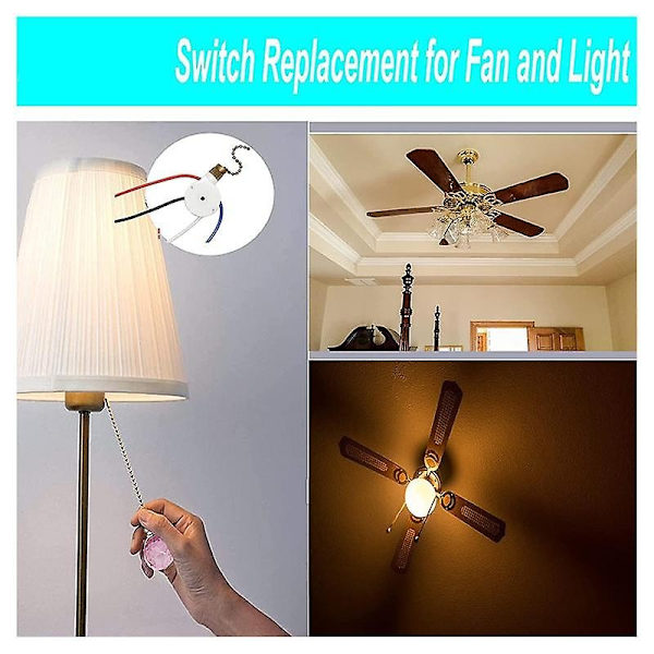 1 st takfläkt lampknapp ZingEar ZE-208S E89885 3 hastigheter 4 trådar fläktknapp dragkedja, fläktlampa-WELLNGS