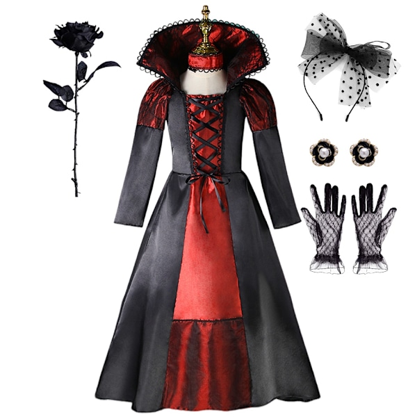 Jenteprinsessekostyme Vampyr Spøkelsesbrud Klær Halloween Elegant Rollespill Karneval Forkledning Heks Bursdagskjole Vampyrkostyme 04-WELLNGS Vampire Set 04 L(6-7T)