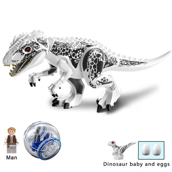 dinosaurie T-rex Pterodactyl Byggstenar Jurassic World Construction Tegel Barn leksakspresent（Vit Tyrannosaurus med bollen）-WELLNGS