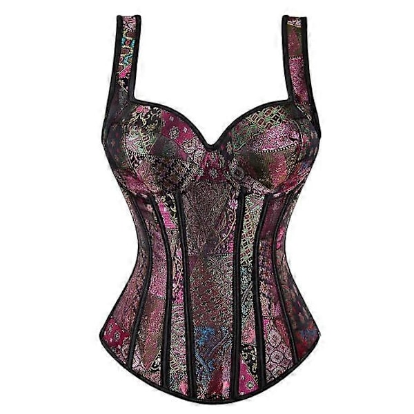 Jacquardvävd Halter Korsett Gotisk Punk Bustier Shapewear-WELLNGS PUrple 4XL