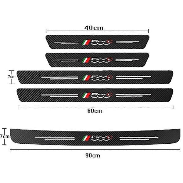 5 st Bil Dörrtröskel Slitskydd Kompatibel med Fiat 500 500C 2012 500X 500L Abarth 695 Kolfiber Bil Dörr Sill Dekal Tillbehör-WELLNGS 5Pcs For 500c