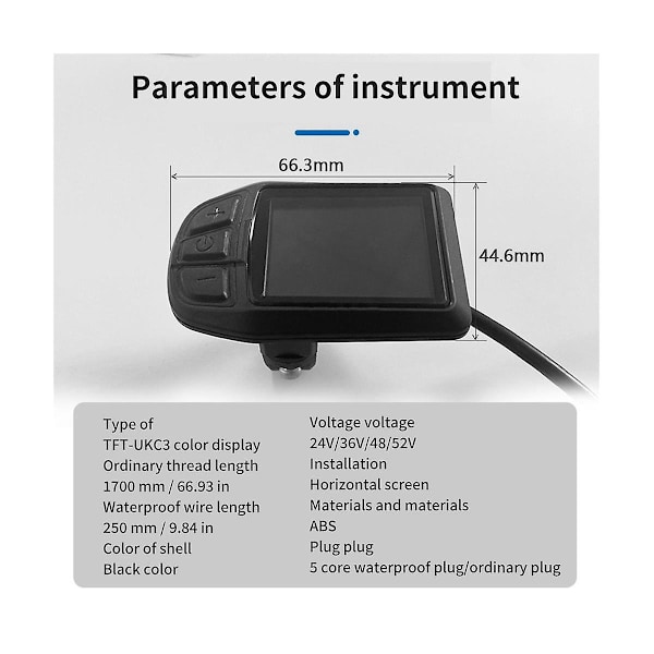 LCD TFT UKC3 Display Hastighet Batteritid Indikator for Elektrisk Sykkel 24V 36V 48V Motor Konvertering - WELLNGS