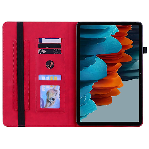 Samsung Galaxy Tab S9+ PU-läderfodral med blixtlåsförsedd ficka, kortplatser, plånboksstativ, rött - WELLNGS Red