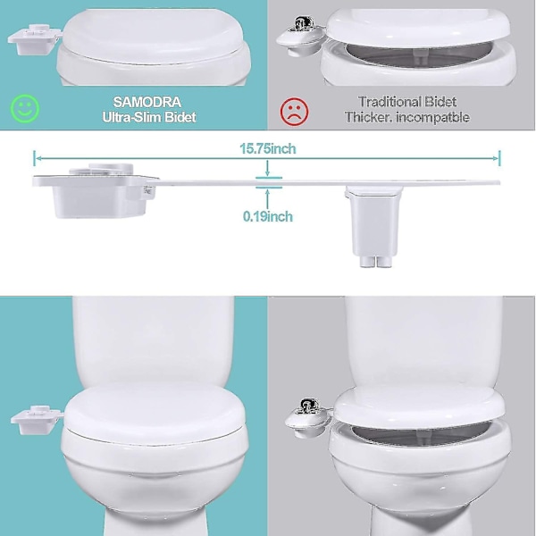 Bidettillbehör - Samodra Icke-elektrisk Kallt Vatten Bidet Toalettstol Tillbehör med Tryckkontroll, Infällbart Självrengörande Dubbla Munstycken WELLNGS White