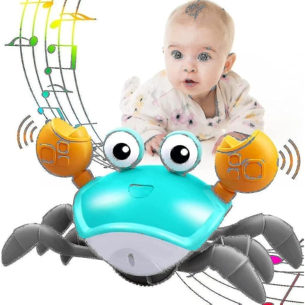 Baby krabba med musik och led-ljus, magleksaker undviker automatiskt hinder som vägleder baby att krypa (FMY)-WELLNGS