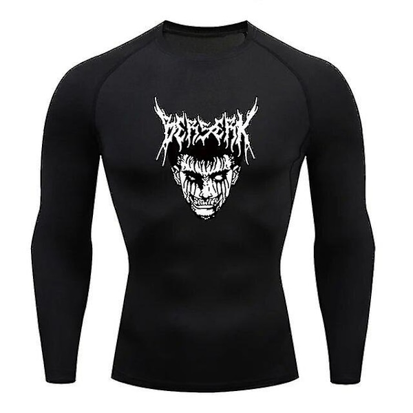 Herre Kompresjon T-skjorte Lang Ermet Anime Berserk Guts Sport Hurtigtørkende T-skjorter Athletic Gym Tights Undershirts Topper Tee Male-WELLNGS jinCX01 Black5 XXXL