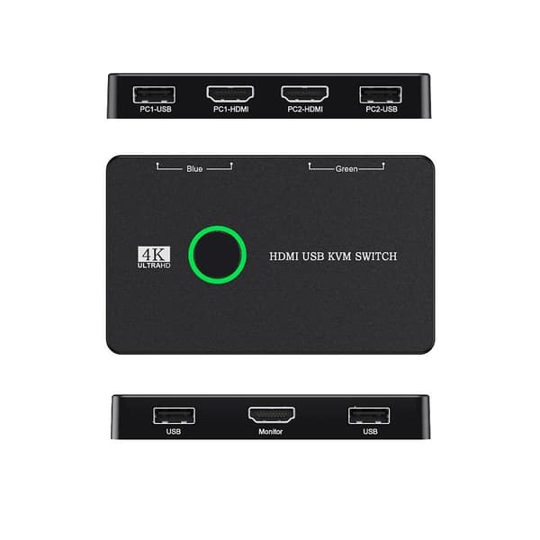 KVM Switch 2 Port Box USB og -Kompatibel Switch til 2 Computere Del Tastatur Mus Printer HD Mo-WELLNGS