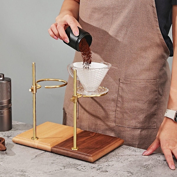 Hæld over kaffemaskine stativ med træbase justerbar højde rack drypper filterholder til manuel brygning bøg træ-WELLNGS