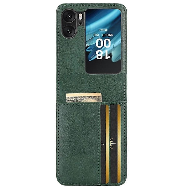 Kompatibel med Oppo Find N2 Flip 5G PU Læder Foldbar Telefon Cover Præget Trekant Telefon Cover med Kort Slots-WELLNGS Green