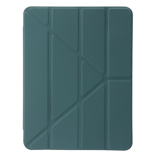 for iPad Air 11 (2024) Etui PU Læder Origami Stativ Gennemsigtig Tablet Cover - Sortlig Grøn-WELLNGS Blackish Green