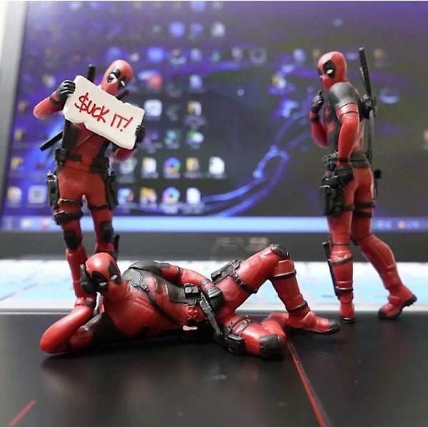 6 Deadpool-figurer til skrivebord, bil, hjemmekontor, Marvel, 8 cm, X-MAN, sjove, søde figurer, modellegetøj - WELLNGS 4