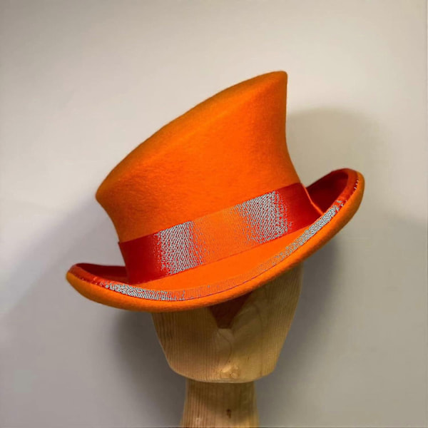 Epäsymmetrinen silinterihattu, villahattu, naisten, miesten, unisex-hattu, steampunk-hattu, silinterihattu, muoti, nauhakoristeinen hattu, päänsuoja miehille - WELLNGS Orange