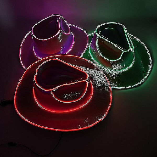 Disco Luminous Led Brud Cowgirl Hat Glødende Lys Bar Cap Bachelorette Party Tilbehør Blinkende Neon Western Cowboy Hat-WELLNGS Purple